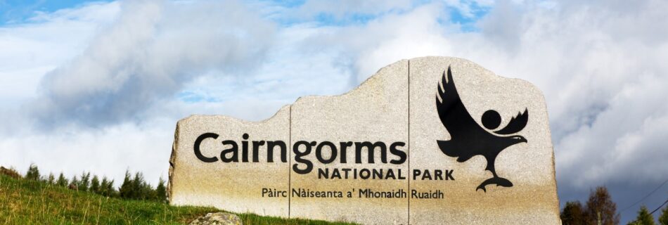 Stone Cairngorms National Park sign