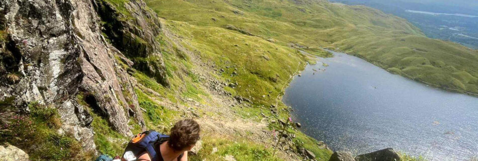 A girl on jacks Rake, looking over at Stickle Tarn