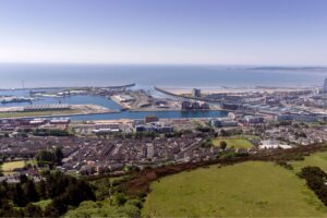 The view from the top of Kilvey Hill, overlooking East Swansea showing the docks and the St Thomas area.