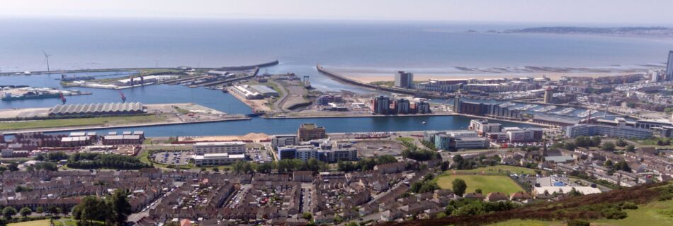 The view from the top of Kilvey Hill, overlooking East Swansea showing the docks and the St Thomas area.